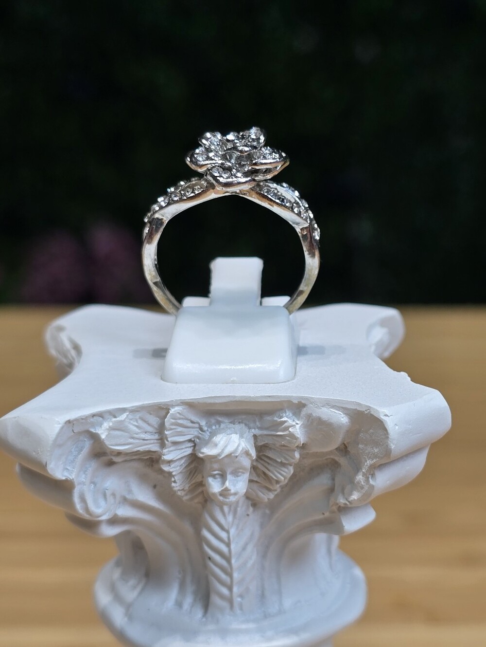 Silver Floral Cluster Ring with Clear Stones - Women Jewelry